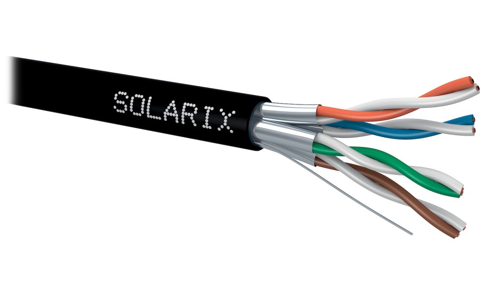 Solarix Kabel STP drát CAT6A STP PE Fca 500m/cívka SXKD-6A-STP-PE