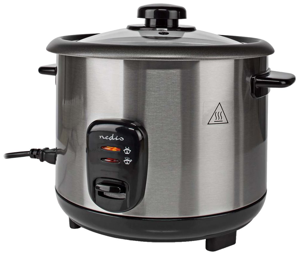NEDIS rýžovar/ spotřeba 500 W/ objem 1,5 L/ nepřilnavý povrchy/ vyjímatelná miska/ automatické vypnutí/ stříbrný