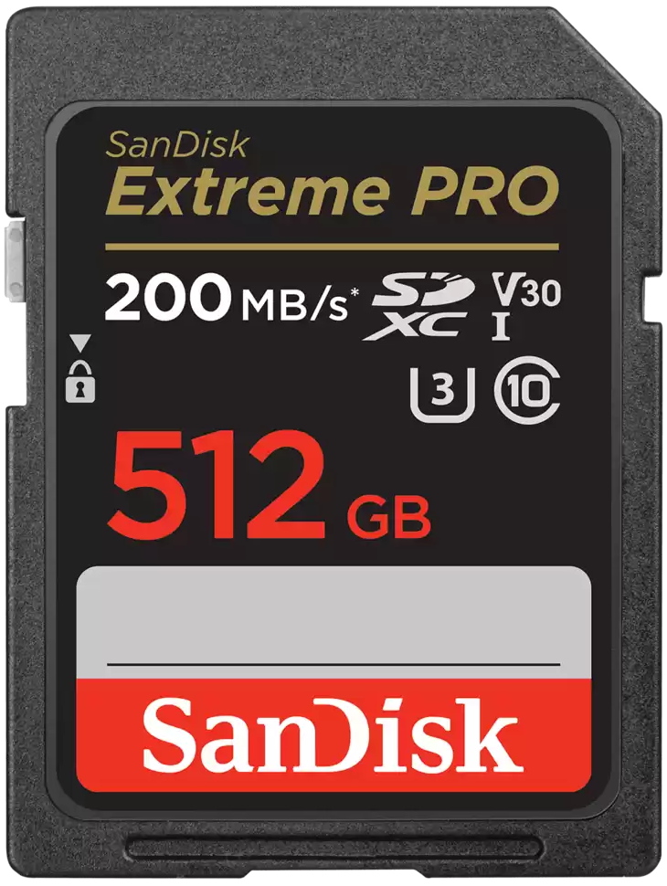 SanDisk Extreme PRO 512GB SDXC / UHS-I, Class 10, U3, V30 /  up to 200MB/s & 140MB/s Read/Write / + 2 years RescuePRO