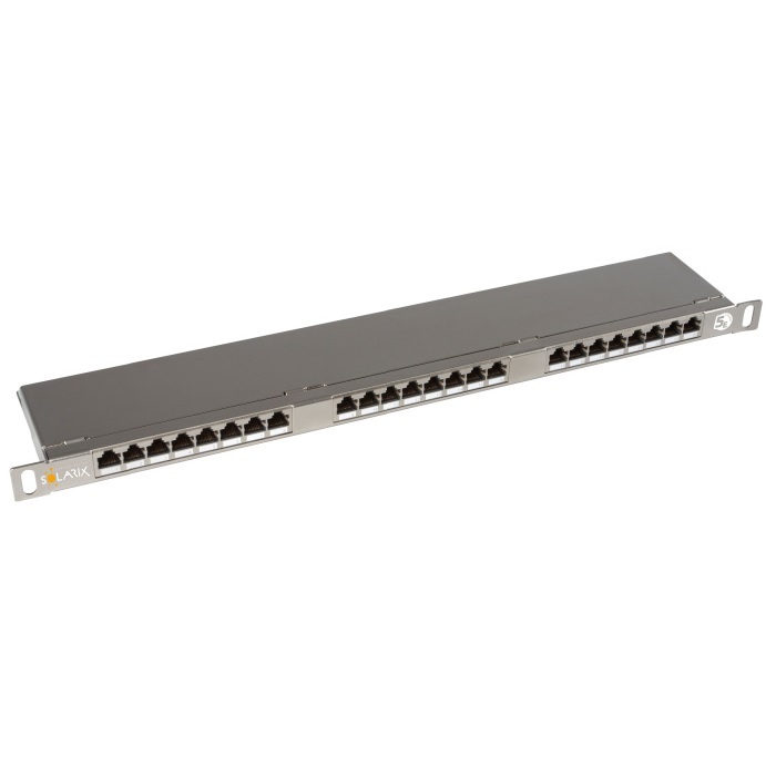 Solarix Patch panel 24xRJ45 CAT5E STP s vyväzovacie lištou nerez 0,5U SX24HD-5E-STP-SL