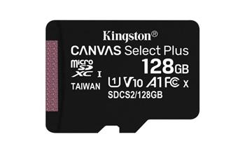 KINGSTON 128GB microSDXC CANVAS Plus Memory Card 150MB/s Read, UHS-I Speed Class, U1, V10, A1 - bez adaptéru