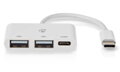 NEDIS USB hub/ 1x zástrčka USB-C/ 1x zásuvka USB-C/ 2x zásuvka USB-A/ 3 porty/napájení z USB/ bílý