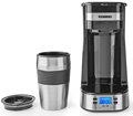 NEDIS Butler kávovar/ na jeden šálek/ dvoustěnný cestovní hrnek/ kapacita 0,4 l/ časovač/ LCD displej/ černý