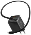 Swissten Síťový Adaptér Slidecharge GaN 30W, 1x USB-A 18W Se Zatahovacím USB-C Kabelem 0,75m Černý