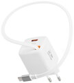 Swissten Síťový Adaptér Slidecharge GaN 30W, 1x USB-A 18W Se Zatahovacím USB-C Kabelem 0,75m Bílý
