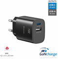 Swissten Síťový Adaptér Edge GaN 1x USB-C PD 20W + 1x USB-A 18W QC Černý