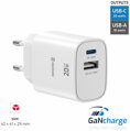 Swissten Síťový Adaptér Edge GaN 1x USB-C PD 20W + 1x USB-A 18W QC Bílý