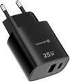 Swissten Síťový Adaptér Edge GaN 1x USB-C PD 25W + 1x USB-A 18W QC Černý