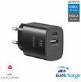 Swissten Síťový Adaptér Edge GaN 1x USB-C PD 25W + 1x USB-A 18W QC Černý