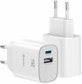 Swissten Síťový Adaptér Edge GaN 1x USB-C PD 25W + 1x USB-A 18W QC Bílý