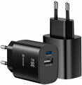 Swissten Síťový Adaptér Edge GaN 1x USB-C PD 35W + 1x USB-A 18W QC Černý