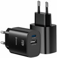 Swissten Síťový Adaptér Edge GaN 1x USB-C PD 45W + 1x USB-A 18W QC Černý