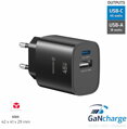Swissten Síťový Adaptér Edge GaN 1x USB-C PD 45W + 1x USB-A 18W QC Černý