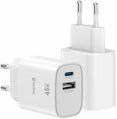 Swissten Síťový Adaptér Edge GaN 1x USB-C PD 45W + 1x USB-A 18W QC Bílý