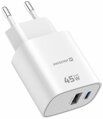Swissten Síťový Adaptér Edge GaN 1x USB-C PD 45W + 1x USB-A 18W QC Bílý