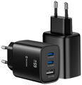 Swissten Síťový Adaptér Edge GaN 2x USB-C PD 65W + 1x USB-A 18W QC Černý