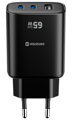 Swissten Síťový Adaptér Edge GaN 2x USB-C PD 65W + 1x USB-A 18W QC Černý