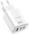 Swissten Síťový Adaptér Edge GaN 2x USB-C PD 65W + 1x USB-A 18W QC Bílý