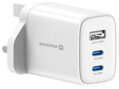 Swissten Síťový Adaptér Edge GaN 2x USB-C PD 65W + 1x USB-A 18W QC, Pro UK Zásuvku Bílý