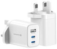 Swissten Síťový Adaptér Edge GaN 2x USB-C PD 65W + 1x USB-A 18W QC, Pro UK Zásuvku Bílý