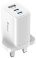 Swissten Síťový Adaptér Edge GaN 2x USB-C PD 65W + 1x USB-A 18W QC, Pro UK Zásuvku Bílý