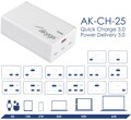 TRX USB Nabíječka AK-CH-25 USB-A + 3x USB-C PD 5-28V / max. 5A 140W Quick Charge 3.0 GaN