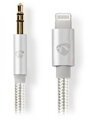 NEDIS Apple Lightning sluchátkový kabel s adaptérem/ Apple Lightning zástrčka – 3,5 mm jack zástrčka/ hliníkový/ 1m