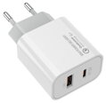 COLORWAY 1x USB a 1x USB-C/ turbo síťová nabíječka/ 30W/ 100V-240V/ Bílá