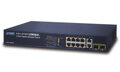 Planet FGSD-1008HPS PoE switch, 8x RJ45, 2x SFP / RJ45, Web / SNMP, STP / RSTP, extend 10Mb / s, IEEE 802.3at 125W