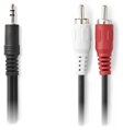 NEDIS redukční stereo audio kabel s jackem/ zástrčka 3,5 mm - 2x zástrčka RCA/ černý/ bulk/ 3m