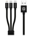 SWISSTEN DATOVÝ KABEL TEXTILE 3in1 1,2 M ČERNÝ (Lightning, 2x USB-C)