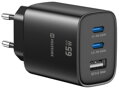 Swissten Síťový Adaptér Edge GaN 2x USB-C PD 65W + 1x USB-A 18W QC Černý