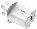 Swissten Síťový Adaptér Edge GaN 1x USB-C PD 20W + 1x USB-A 18W QC, Pro UK Zásuvku Bílý
