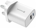 Swissten Síťový Adaptér Edge GaN 1x USB-C PD 35W + 1x USB-A 18W QC, Pro UK Zásuvku Bílý