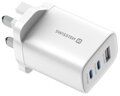 Swissten Síťový Adaptér Edge GaN 2x USB-C PD 65W + 1x USB-A 18W QC, Pro UK Zásuvku Bílý