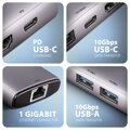 AXAGON HMC-6G2L, USB 10Gb/s hub, 2x USB-A, 1x USB-C, HDMI 4k/60, RJ-45, PD 100W, kabel USB-C 15cm