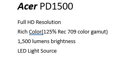Acer PD1500 LED DLP, FHD 1920x1080, 1500 ANSI, 5000:1, HDMI, repro 1x5W, životnost lampy 20 000h, 2.3Kg