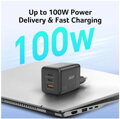 Acer 100W GaN charger - Black; 3 nabíjecí porty: 2x USB-C + 1x USB-A; rychlé nabíjení (PD3.0, PPS, Quick Charge) EU+UK;obal,černý