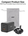 Acer 100W GaN charger - Black; 3 nabíjecí porty: 2x USB-C + 1x USB-A; rychlé nabíjení (PD3.0, PPS, Quick Charge) EU+UK;obal,černý