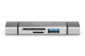 Digitus dvojitá čtečka karet OTG (USB-C + USB 3.0) 1x SD, 1x MicroSD, 1x USB 3.0, šedá