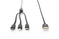 USB nabíjecí kabel, 3 v 1 , USB A - Lightning+micro B+Type-C 1m, kabel, bavlna, CE, bl