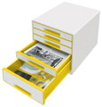 LEITZ Zásuvkový box  WOW CUBE, 5 zásuvek, bílá/žlutá