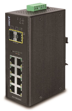 PLANET IGS-10020MT Priemyselný Switch 8x 10/100/1000 + 2x 100/1000 SFP, Management, -40 + 75 ° C