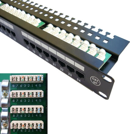 DATACOM Patch panel 19 "UTP 24 port CAT5 LSA 1U BK (3x8p) hor.záře