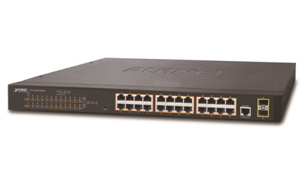 PLANET GS-4210-24P2S PoE switch L2 / L4, 24x 1000Base-T, 2x SFP, Web / SNMPv3, VLAN, ext 10Mb / s, 802.3at-300W