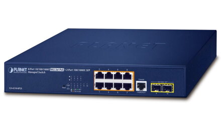 PLANET GS-4210-8P2S PoE switch L2 / L4, 8x 1000Base-T, 2x SFP, Web / SNMPv3, extend mód 10Mb, 802.3at-120W