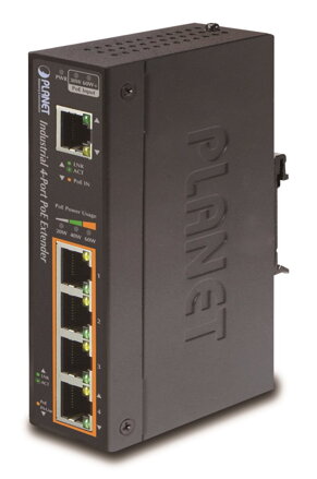 Planét PoE / LAN extender, 1xPoE-in, 4xPoE-out 60W, 802.3bt / at / af, Gigabit, IP67, priemyselný, ESD + EFT, -40 ~ 75 ° C