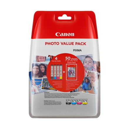 Canon multipack inkoustových náplní CLI-571-C+M+Y+BK / 50x  fotopapír PP-201