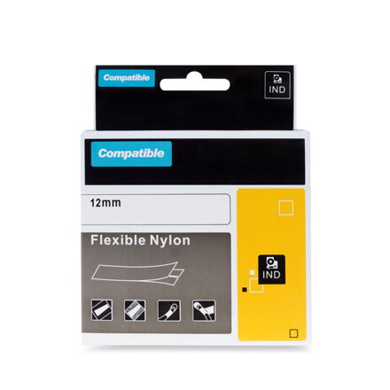 PRINTLINE kompatibilní páska s DYMO 18488, 12mm, 3.5m, černý tisk/bílý podklad, RHINO, nylonová, flexibilní