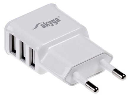 TRX Akyga USB nabíječka 220V/ 5V/ 3.1A/ 3x USB/ bílá